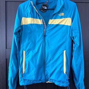 The North Face Turquoise & Pale Yellow Hooded Windbreaker Jacket